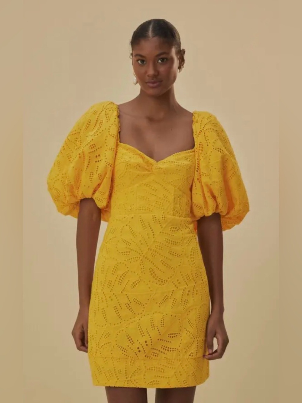 Farm Rio Gold Monstera Eyelet Short Sleeve Mini Top Small NWT - Picture 2 of 6